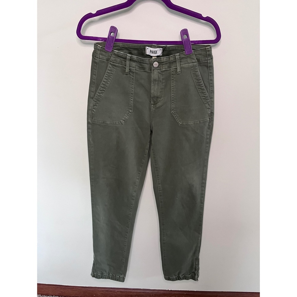 Paige Mayslie Jogger Pants Olive Green Slim Utility Zip Cuff Womens 26